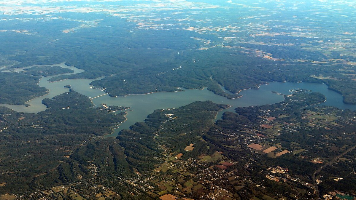 Aerial view of Monroe Lake in Monroe County, Indiana