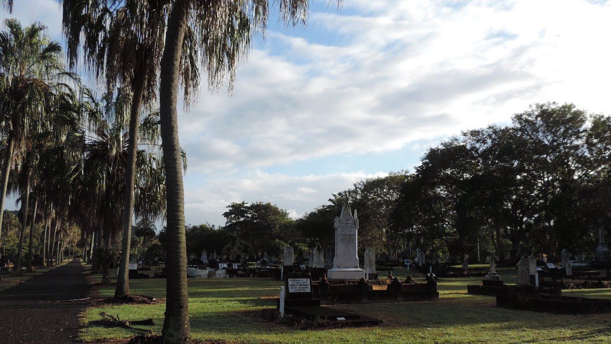 Old weathered headstones in a cemetery