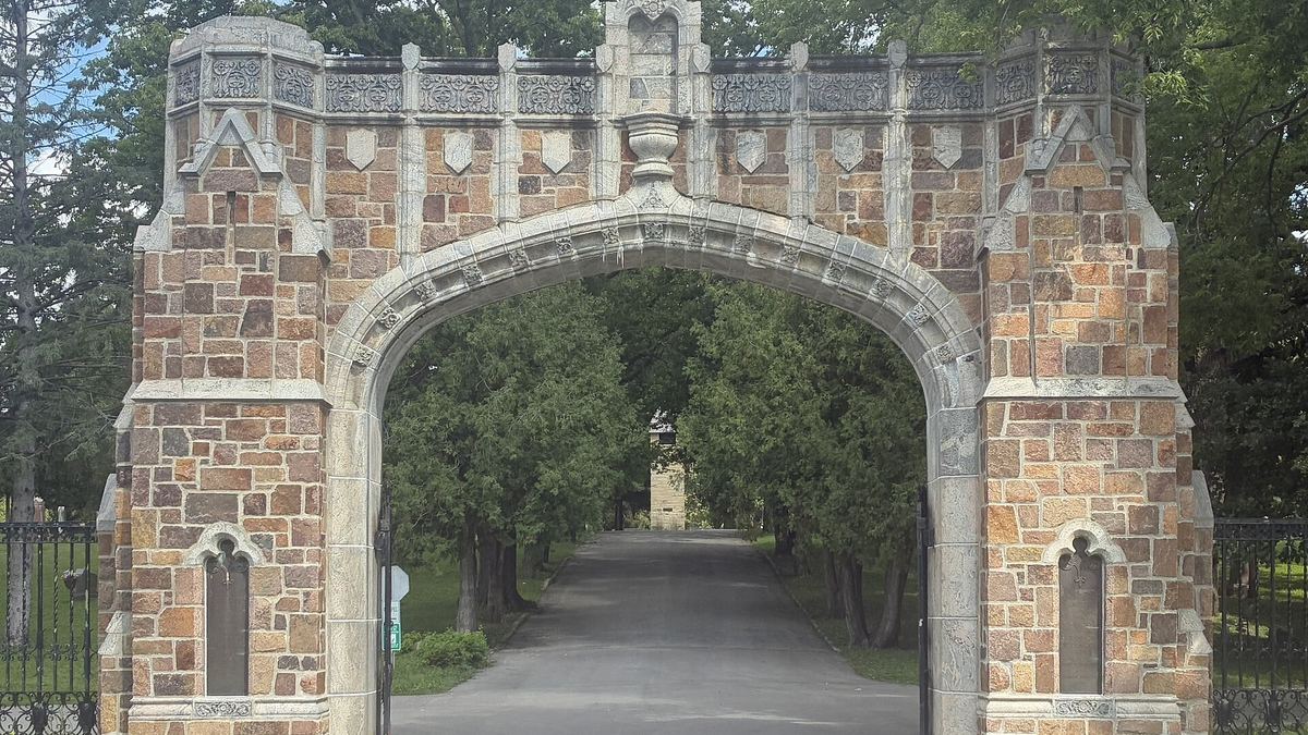 Stone arched gate of a historic cemetery